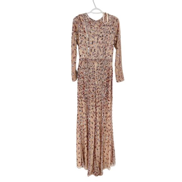 Mac Duggal 5002 Rose Gold Floral Pink Front Slit Beaded Sequin Gown 8 NWT - Picture 3 of 6